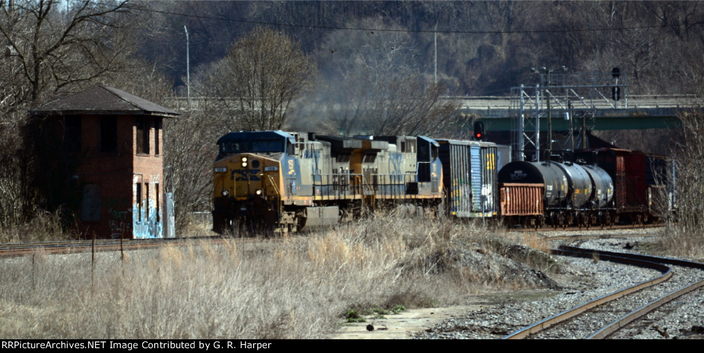 CSX train L214 passes by ND Cabin, which, in the old days, guarded the N&W's original main line that crossed the C&O.